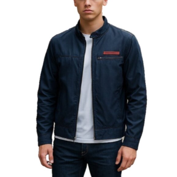 Harley-Davidson Black Canvas Jacket Flames Emblem Large Zipper Pockets Authentic - Picture 3 of 14